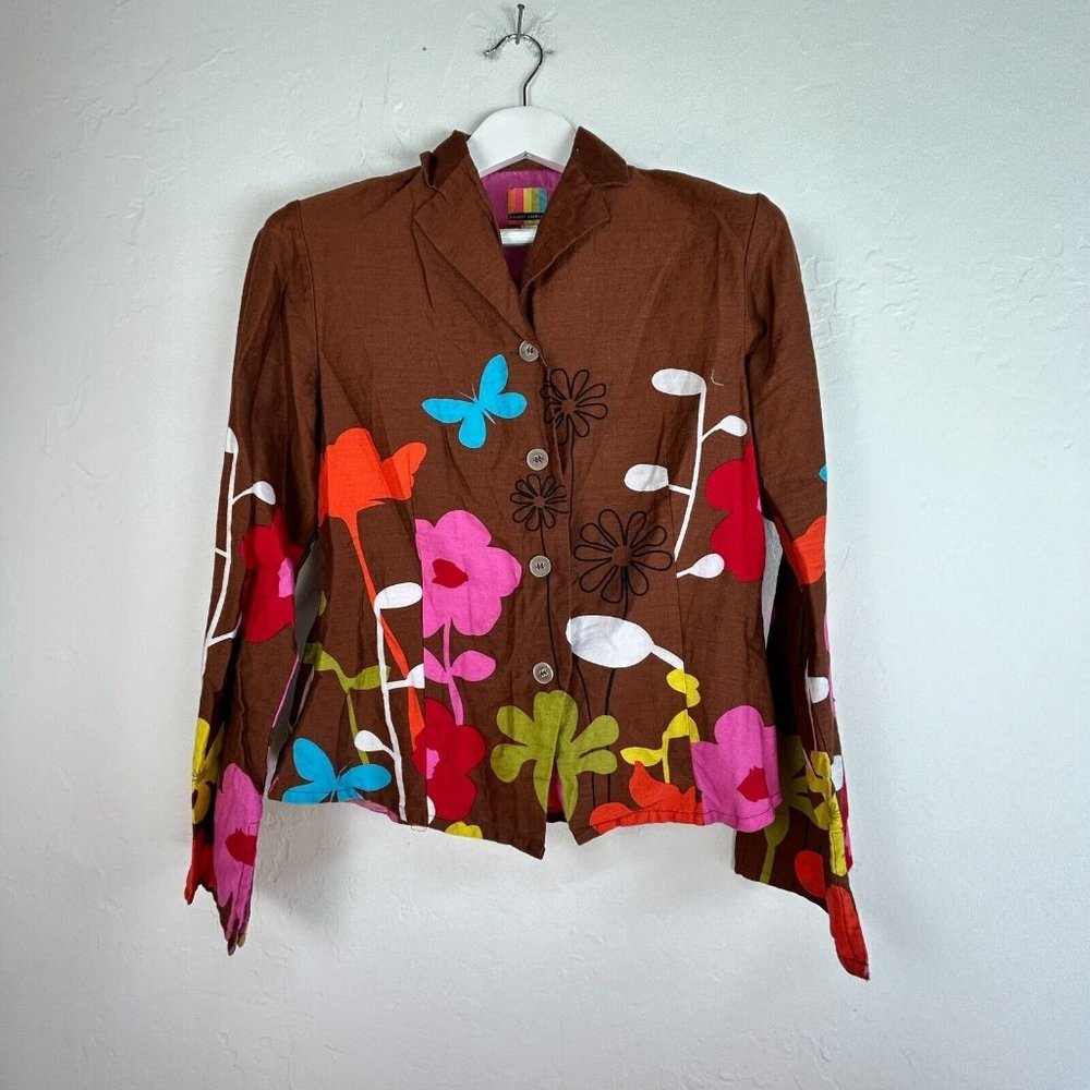 Vintage Tepper Jackson Womens Floral Print Jacket Size Large Brown Cotton Boho